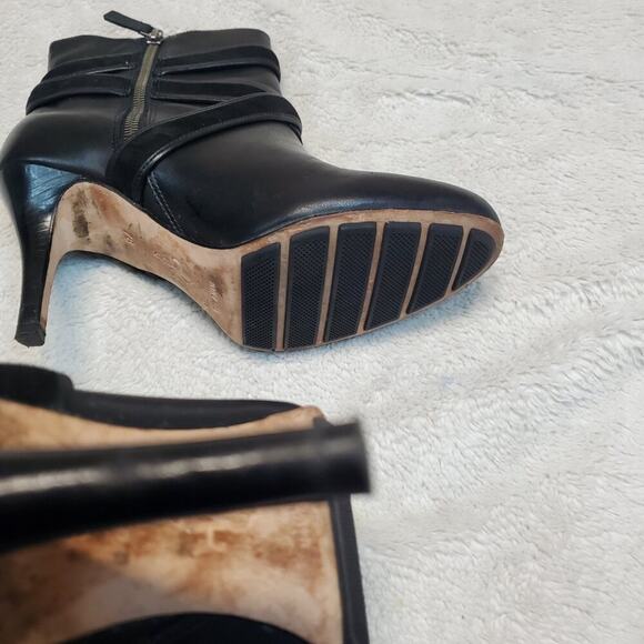 Cole Haan Nike Air Black Leather Strappy Dressy Office Stiletto HIgh Heel Boot 7 - Picture 8 of 13